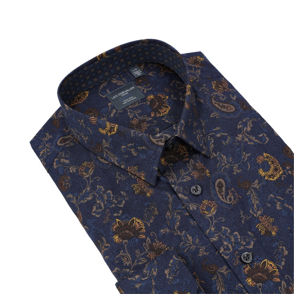 Navy Paisley Printed 100% Cotton Non-Iron Shirt