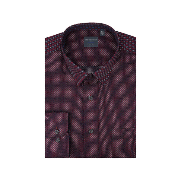 Chemise de sport 100 % coton à imprimé bordeaux et bleu marine sans repassage