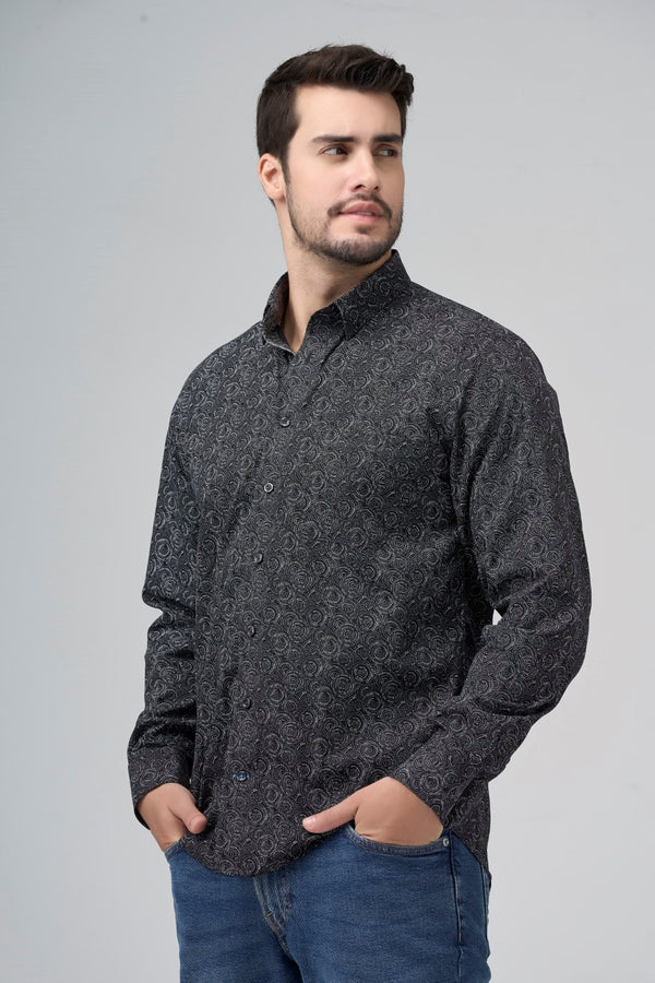 Chemise 100 % coton sans repassage avec imprimé cercle noir