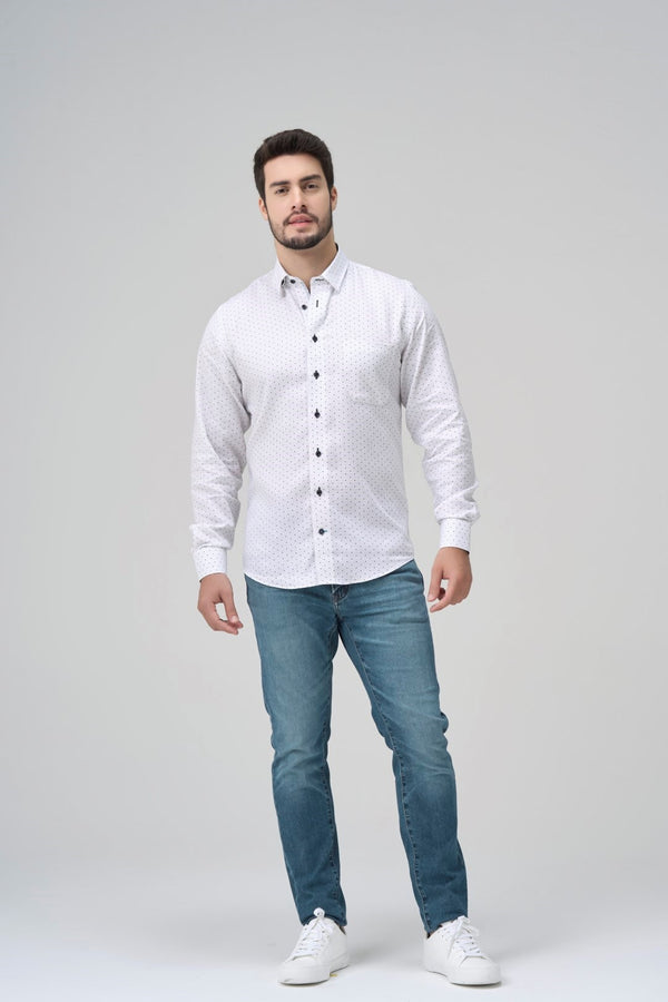 Leo Chevalier Non Iron White with Black Dots Shirt