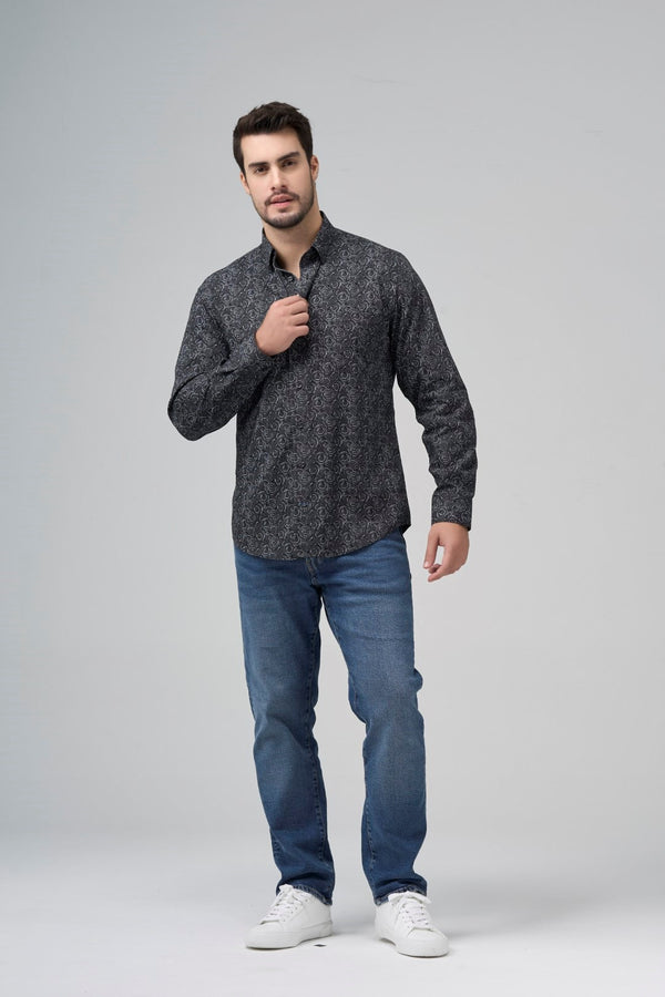 Chemise 100 % coton sans repassage avec imprimé cercle noir