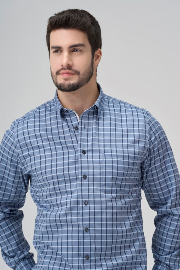 Leo Chevalier Non Iron Light Blue Check Shirt