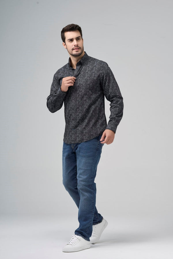 Chemise 100 % coton sans repassage avec imprimé cercle noir