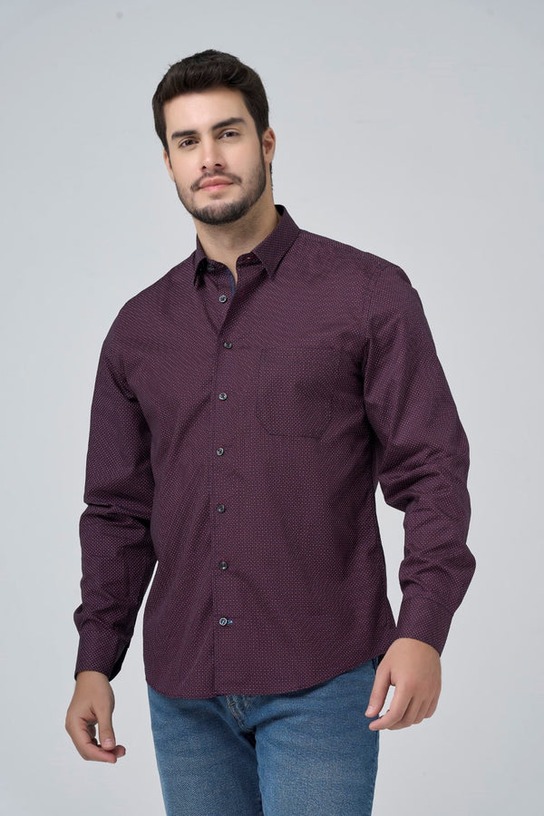 Chemise de sport 100 % coton à imprimé bordeaux et bleu marine sans repassage