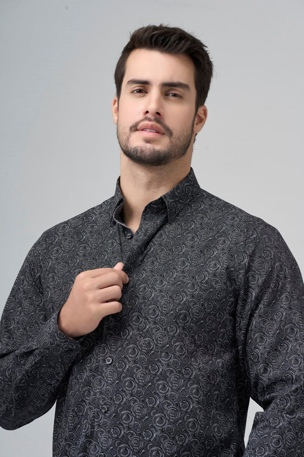 Chemise 100 % coton sans repassage avec imprimé cercle noir