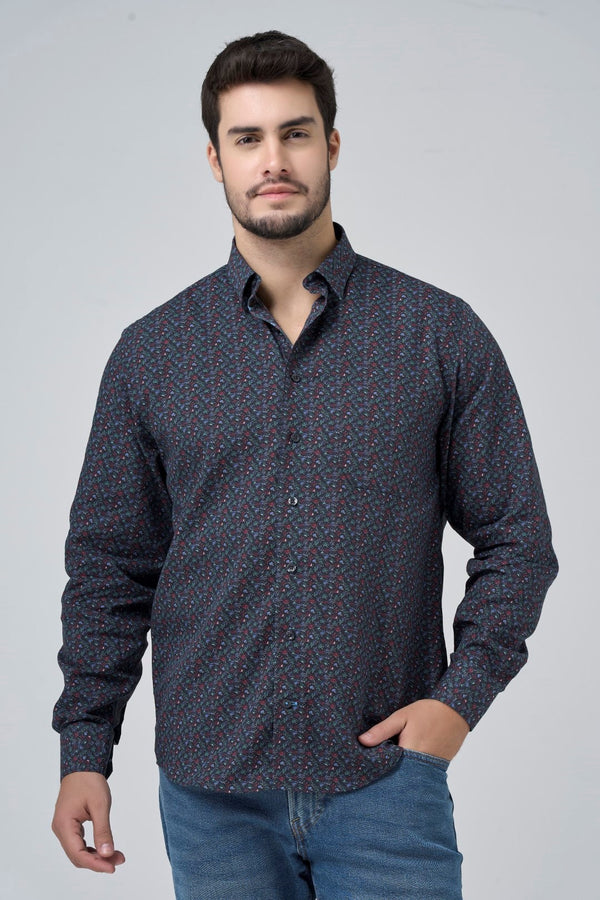 Chemise à imprimé forêt multicolore sans repassage Leo Chevalier