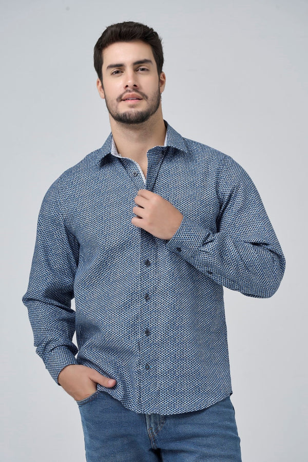 Leo Chevalier Non Iron Navy Circle Print Shirt