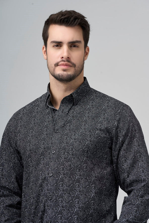 Chemise 100 % coton sans repassage avec imprimé cercle noir