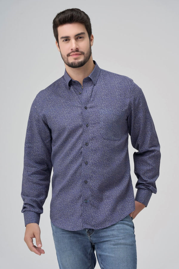 Chemise imprimée à feuilles bleues sans repassage Leo Chevalier