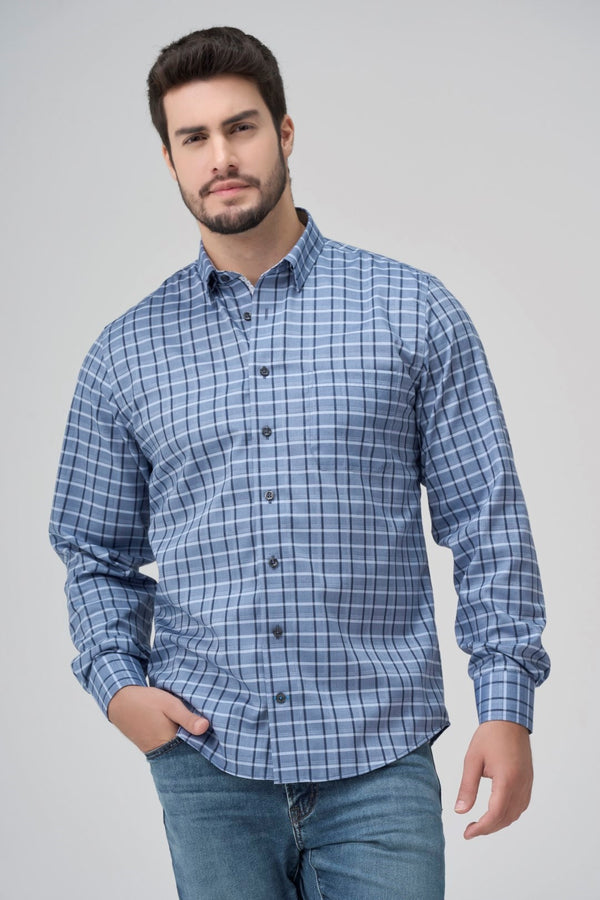 Leo Chevalier Non Iron Light Blue Check Shirt