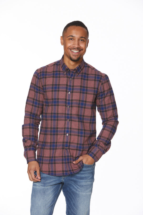 Chemise en flanelle de coton brossé pour homme, couleur vieux rose