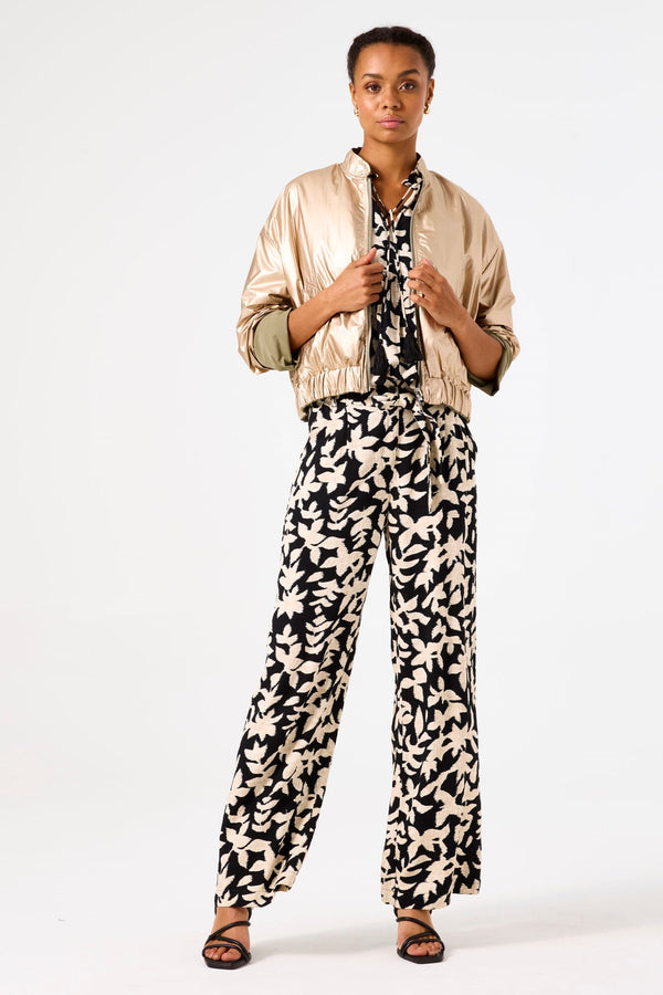 Garcia Ladies Printed Black and Beige Pants