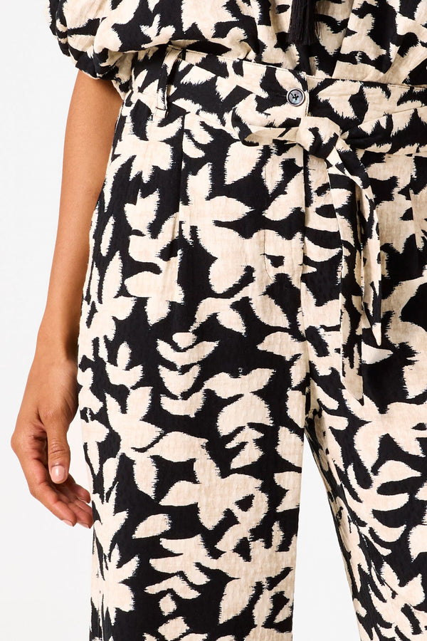 Garcia Ladies Printed Black and Beige Pants