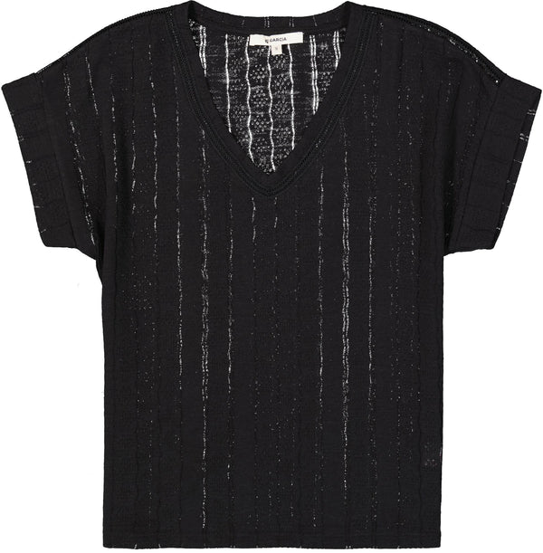 Garcia Ladies Solid T-Shirt with Crochet Details