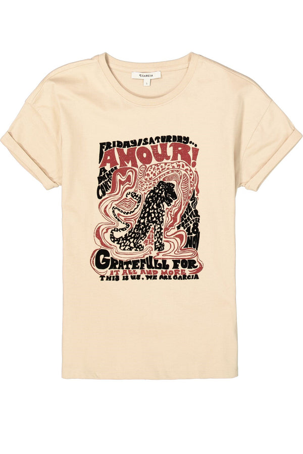 Garcia Beige T-Shirt with Large Chest Print