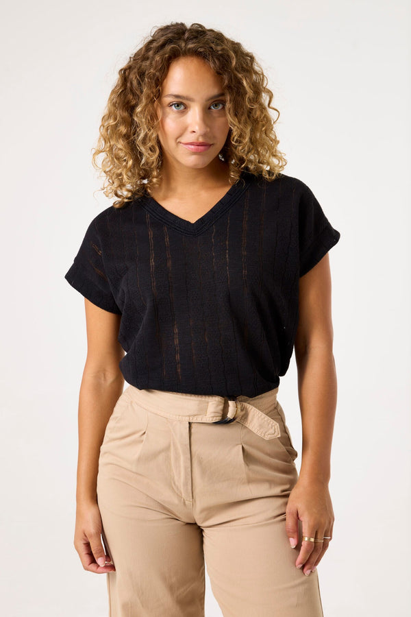 Garcia Ladies Solid T-Shirt with Crochet Details