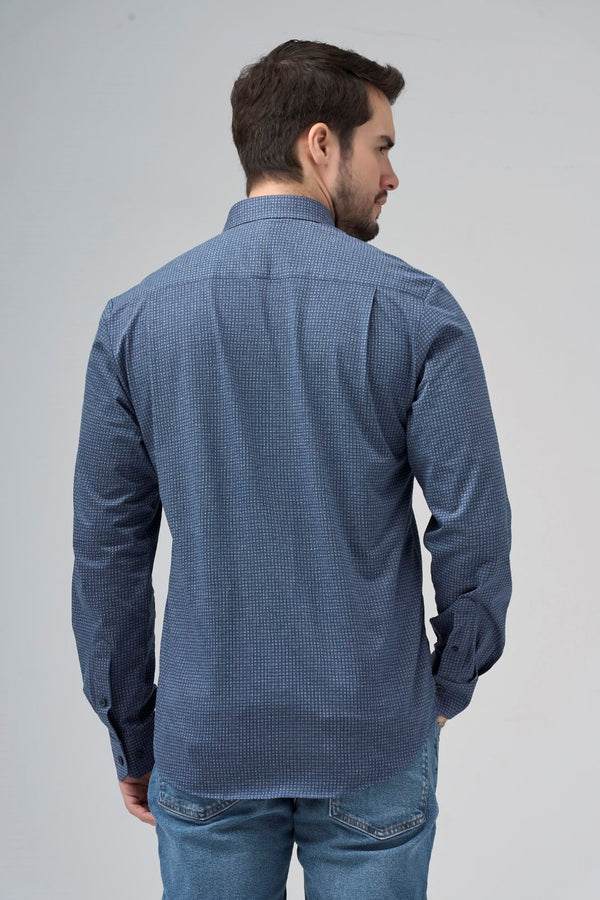 Navy Square Patten Knit Shirt