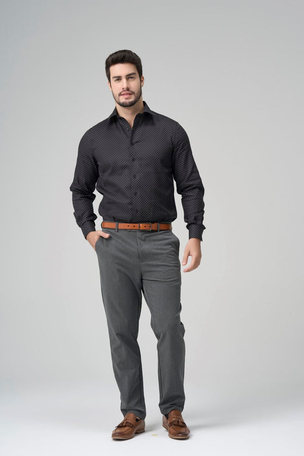 Leo Chevalier Adjusted Fit Black with White Dot Dress Shirt