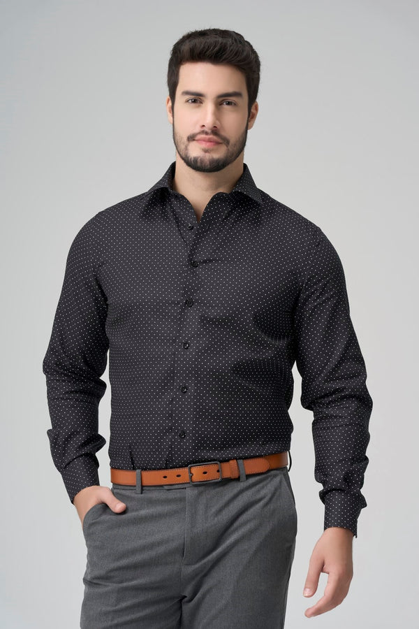 Leo Chevalier Adjusted Fit Black with White Dot Dress Shirt