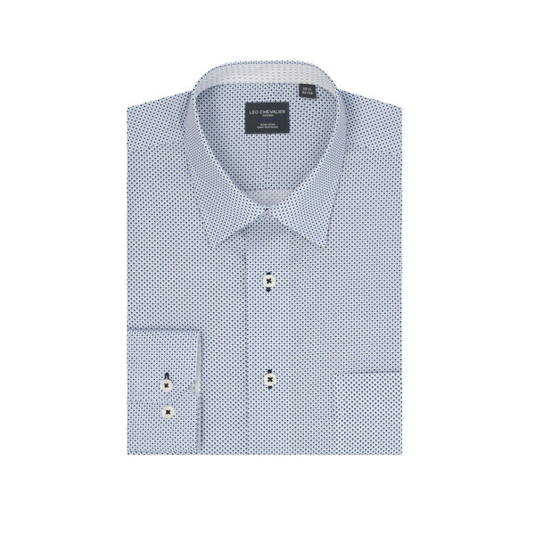 Leo Chevalier 100% Cotton Navy Dot Print Non-Iron Dress Shirt