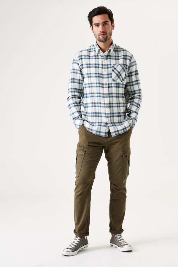 Garcia Long Sleeve White and Blue Plaid Shirt