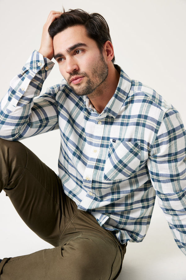 Garcia Long Sleeve White and Blue Plaid Shirt