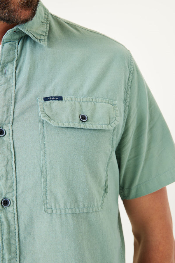 Light Sage Green Short Sleeve Shirt with Chest Pockets