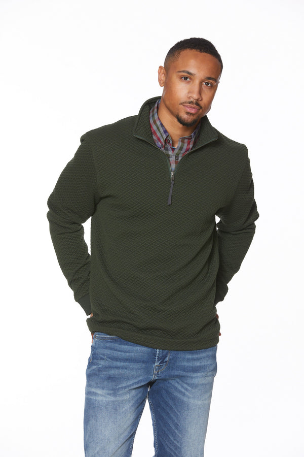 Textured 1/2 zip Mock Neck Sweater Made with Recycled Materials