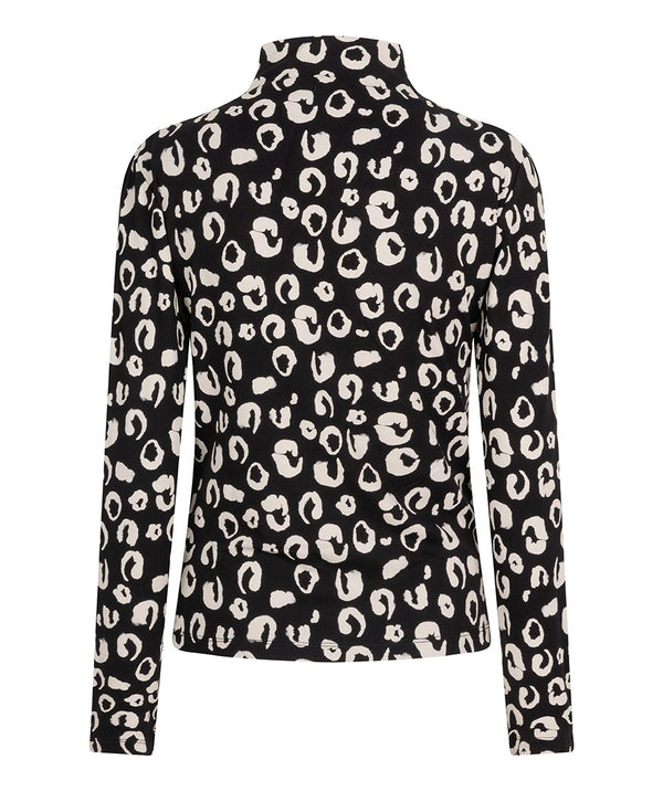 Esqualo Black and White Panther Print Stretch Turtleneck