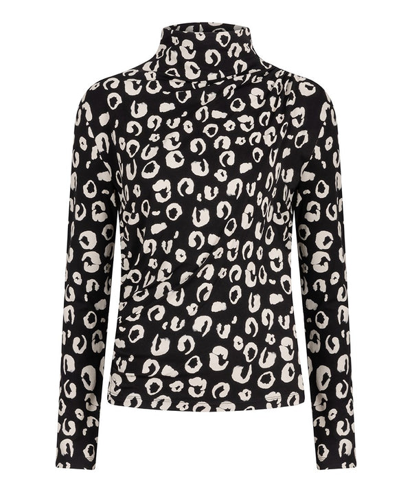 Esqualo Black and White Panther Print Stretch Turtleneck