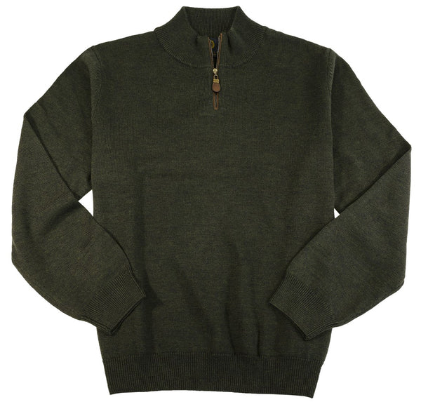 Viyella 1/4 Zip Baruffa Merino Wool Sweater with Leather Trim