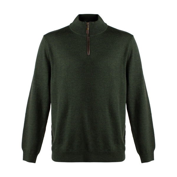 Viyella 1/4 Zip Baruffa Merino Wool Sweater with Leather Trim