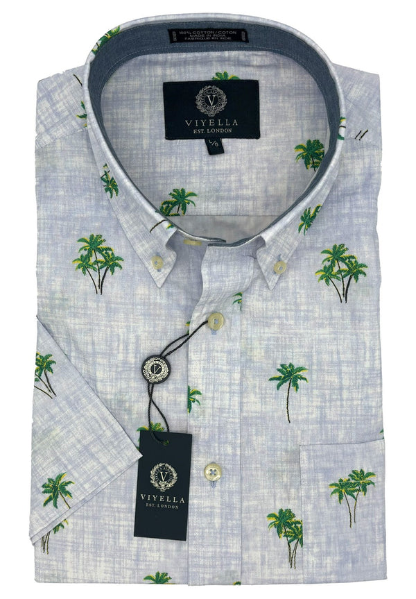 Viyella Palm Tree Printed 100% Madras Cotton Shirt