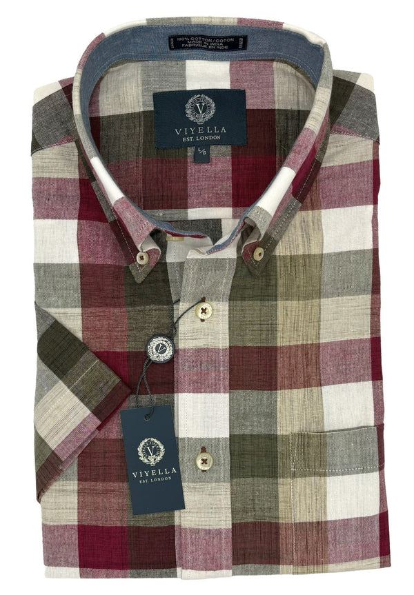 Viyella 100% Madras Cotton Burgundy Check Sport Shirt