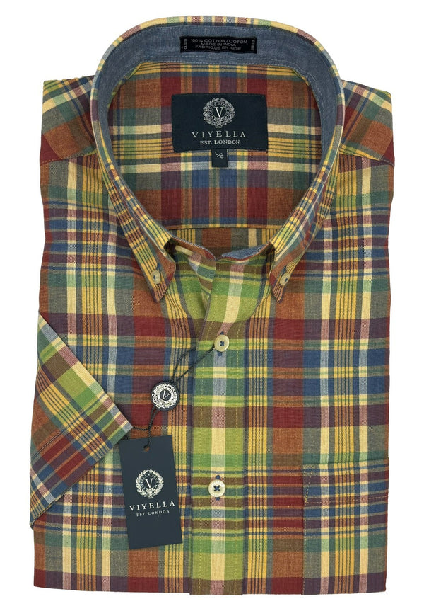 Viyella 100% Madras Cotton Rust Plaid Sport Shirt