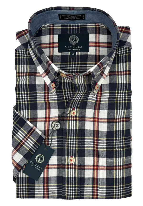 Viyella 100% Madras Cotton Navy and Red Shirt