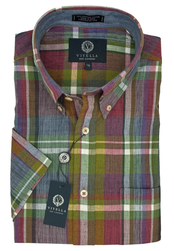 Viyella 100% Madras Cotton Multi Plaid Shirt