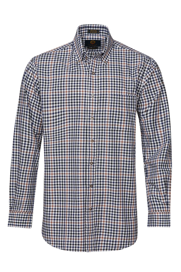 Viyella Multi Blue and Brown Small Check Made in Canada Shirt