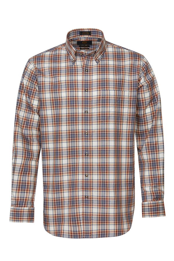 Viyella Cream and Blue plaid Made in Canada Shirt