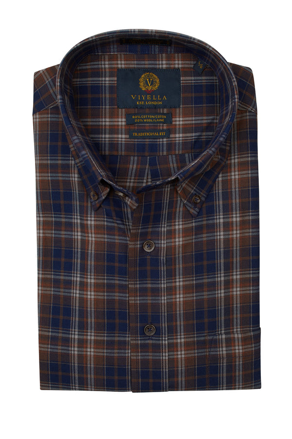 Viyella Brown and Blue Made in Canada Plaid Shirt