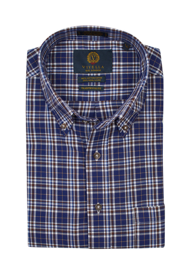 Viyella Chambray Blue and Brown Plaid Made in Canada Shirt