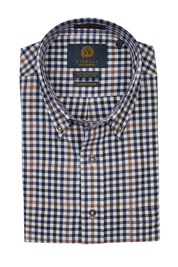 Viyella Multi Blue and Brown Small Check Made in Canada Shirt