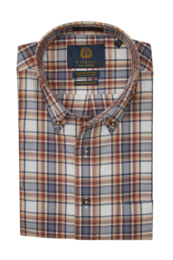 Viyella Cream and Blue plaid Made in Canada Shirt