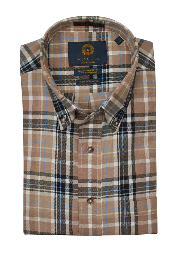 Viyella Mushroom Brown Plaid Made in Canada Shirt