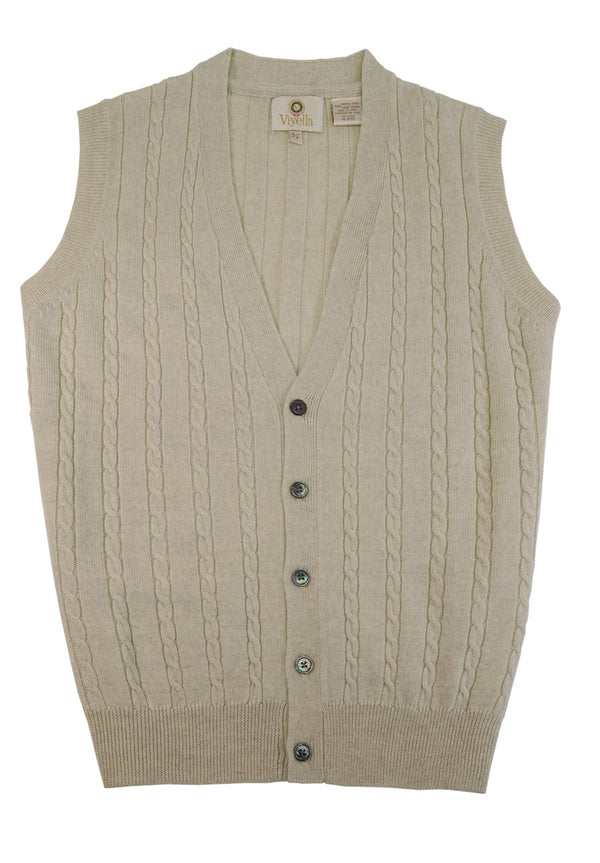 Viyella Cable Front Sleeveless Baruffa Merino Wool Cardigan Vest