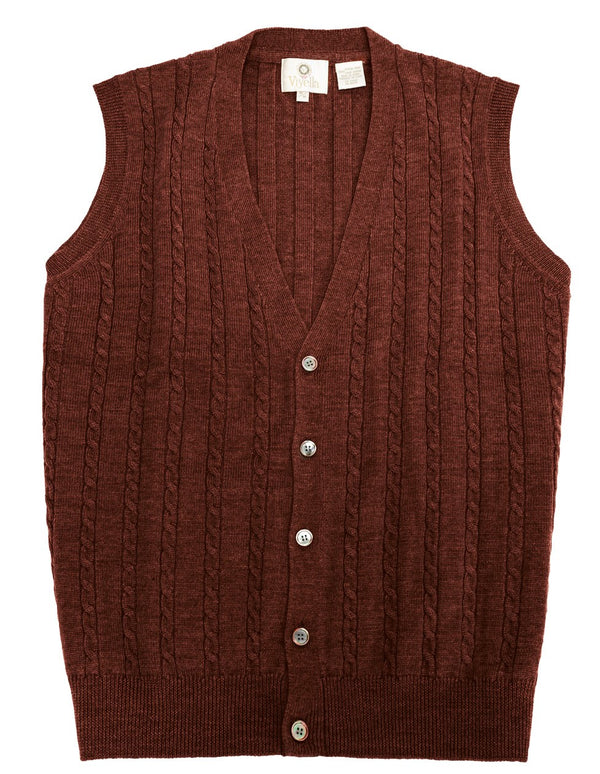 Viyella Cable Front Sleeveless Baruffa Merino Wool Cardigan Vest