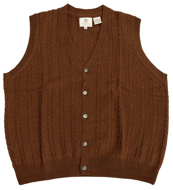 Viyella Cable Front Sleeveless Baruffa Merino Wool Cardigan Vest