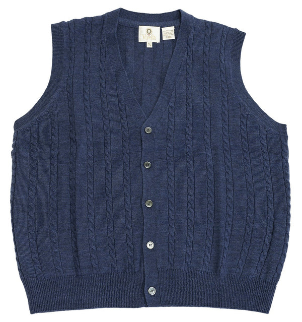 Viyella Cable Front Sleeveless Baruffa Merino Wool Cardigan Vest