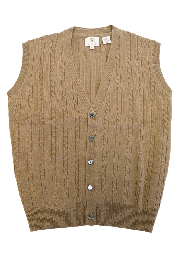 Viyella Cable Front Sleeveless Baruffa Merino Wool Cardigan Vest