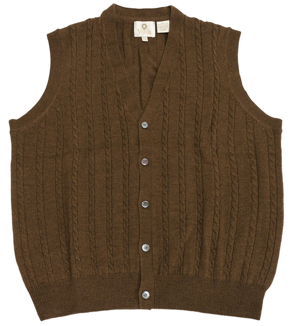 Viyella Cable Front Sleeveless Baruffa Merino Wool Cardigan Vest